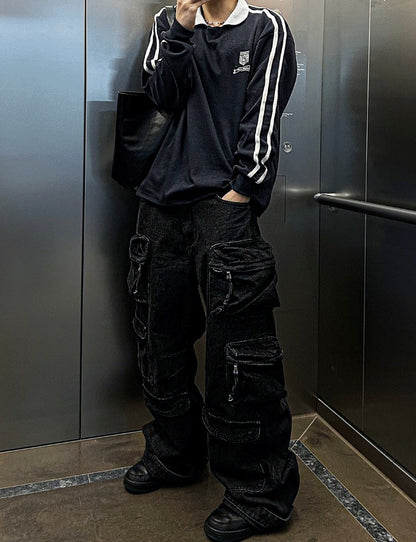 multi pocket cargo denim pants