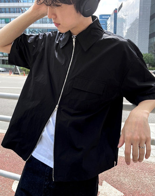 Flare Short Sleeve Zip-Up