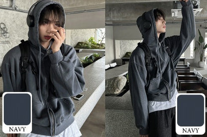 Pigment Washing Hoodie Zip-up