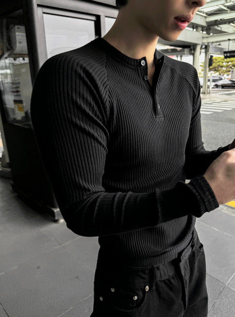 Henry neck muscle fit Raglan V-neck knitwear