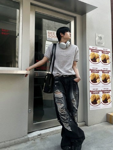 lay velour spring cut-off  short sleeve knit