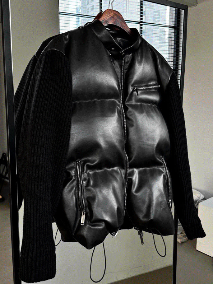 Deep Black Knit Leather Padding