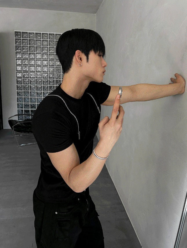 Shoulder Zipper Deep Black Banpal T-shirt