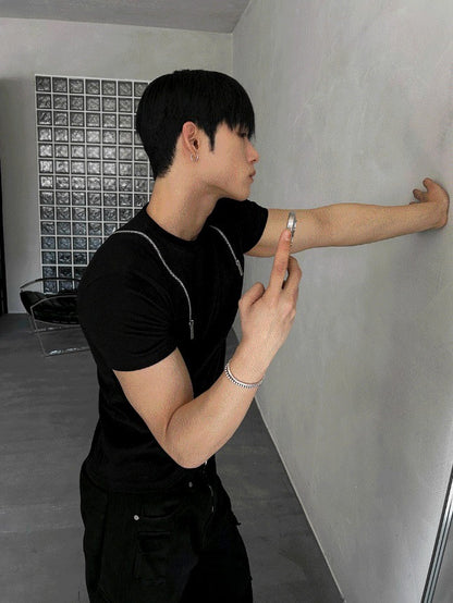 Shoulder Zipper Deep Black Banpal T-shirt