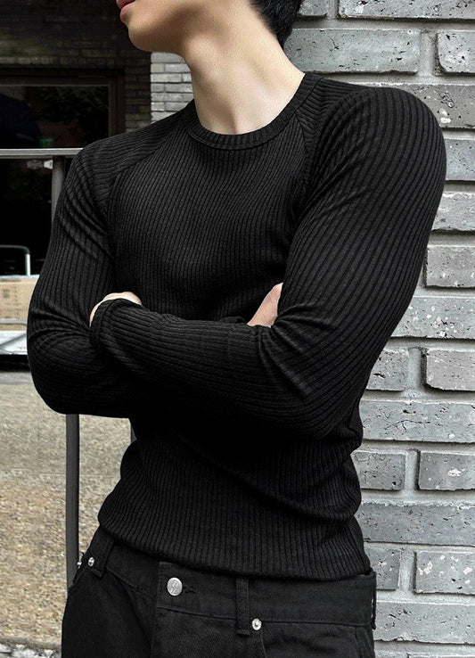 muscle-fit raglan ribbed knitwear