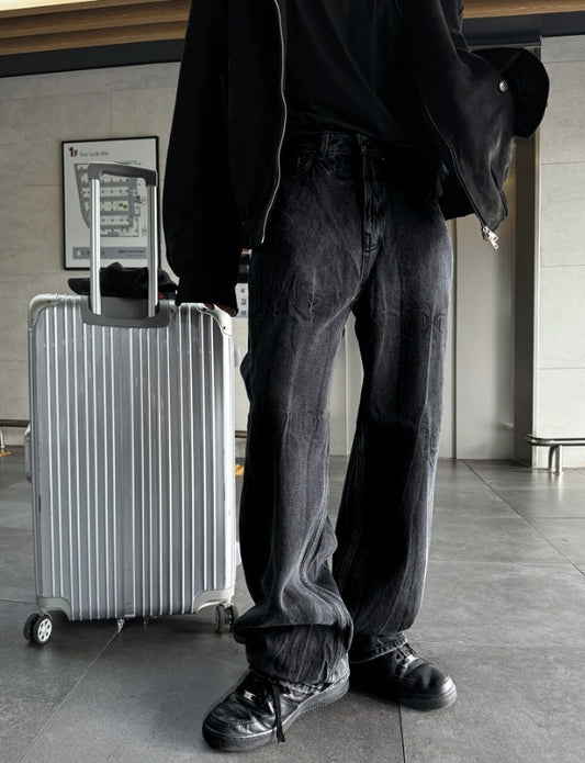 Deep Black Smoke Wide Denim Pants