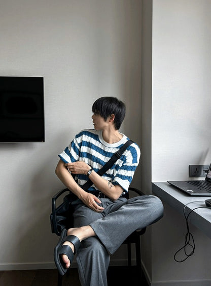 Baron Cable Stripe Short Sleeve Knit