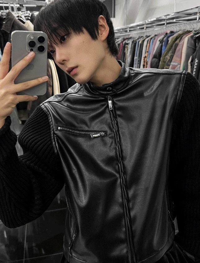 Deep black knit suede jacket [Deep black]