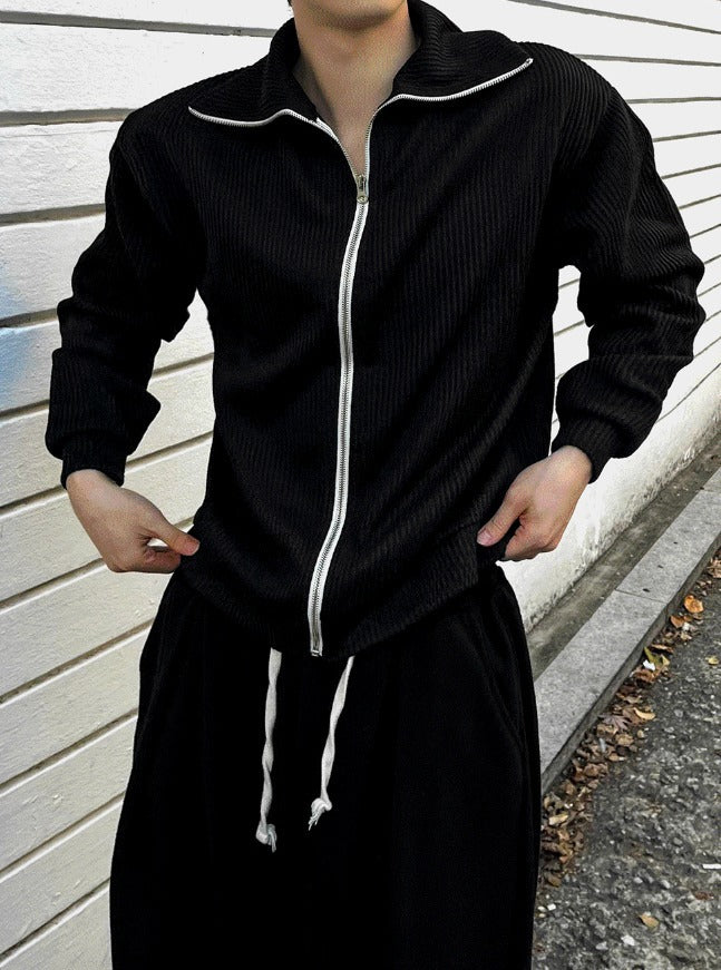 high-neck ribbed zip-up