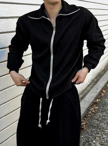 high-neck ribbed zip-up