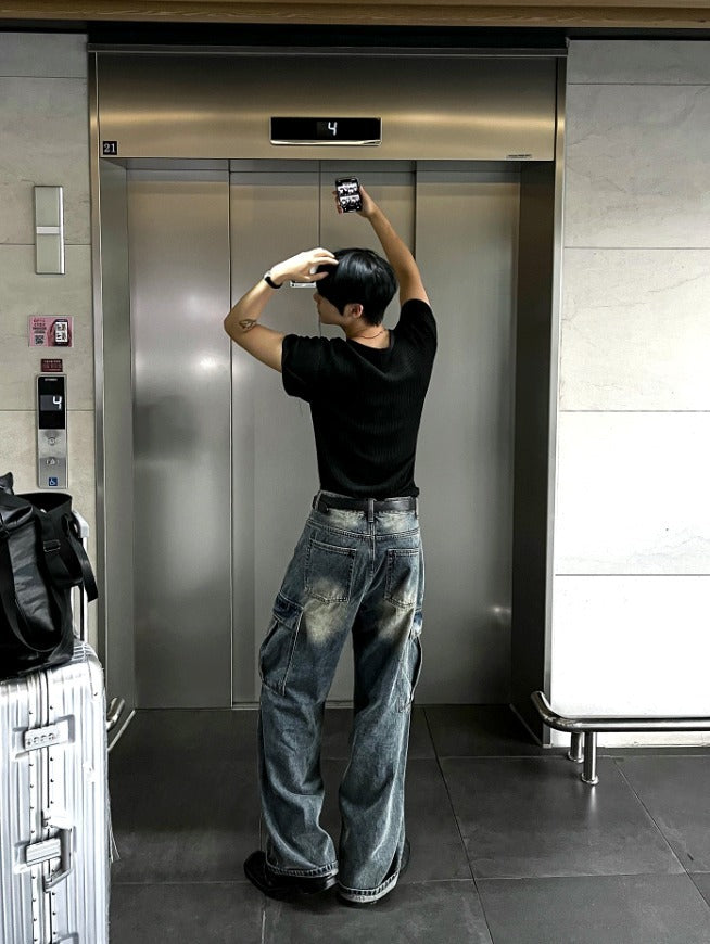 New Jeans Wide Cargo Pocket Denim Pants