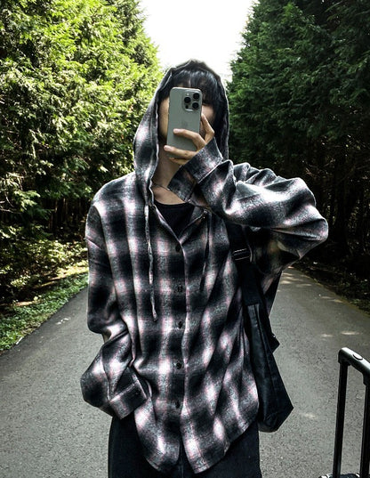 shea hooded checkered shirt