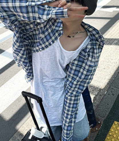 two-pocket checkered tartan shirt