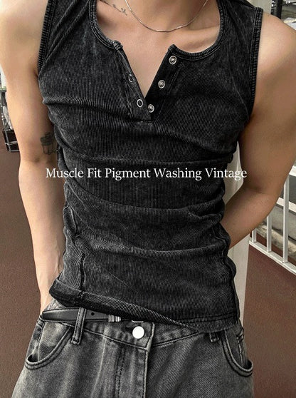 Pigment Vintage Muscle Fit Henley Neck