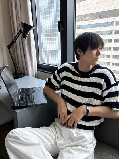 Baron Cable Stripe Short Sleeve Knit