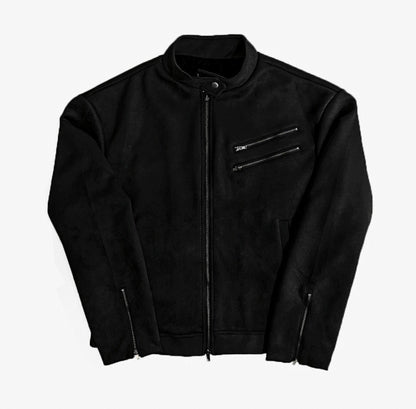 Dutzby Double Zipper Tweed Suede Biker Jacket