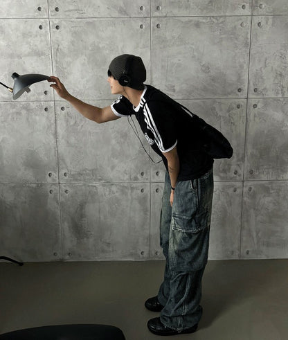Summer Cool Cargo Banding Denim Pants
