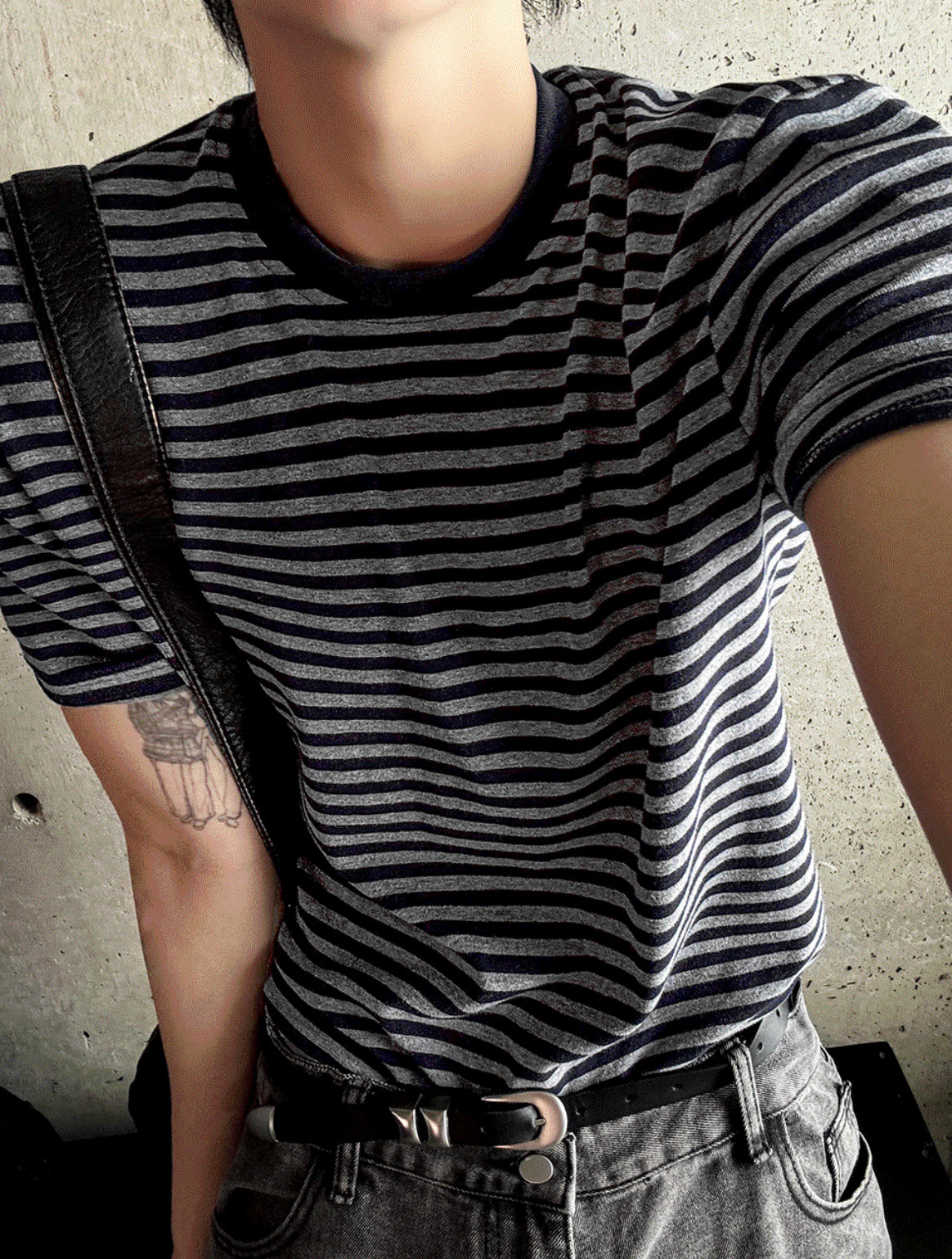 Black & Charcoal Striped Short Sleeve