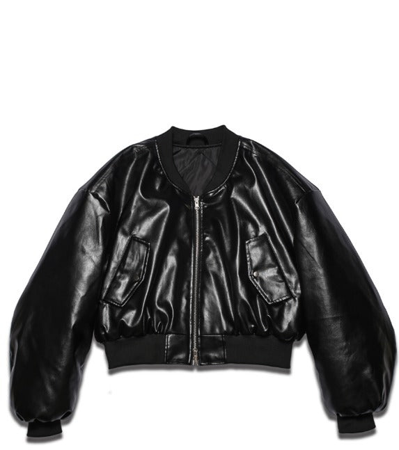 Dominic Vegan Leather Cropped Bomber Jacket