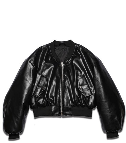 Dominic Vegan Leather Cropped Bomber Jacket