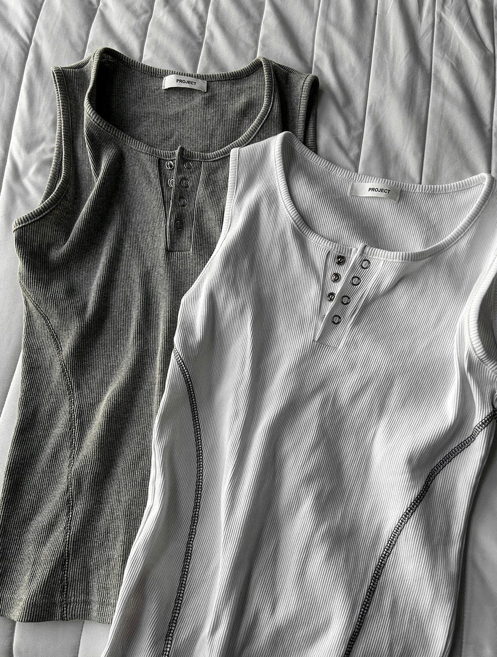 Henley Neck Side Track Muscle Fit Sleeveless