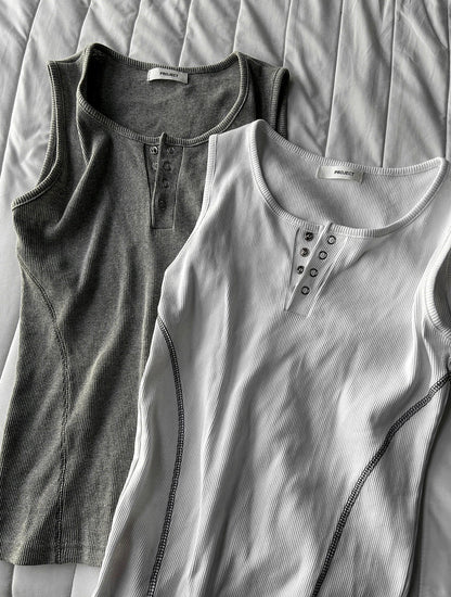 Henley Neck Side Track Muscle Fit Sleeveless