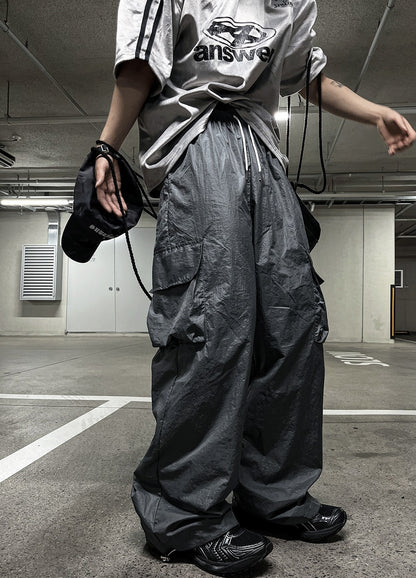 Glossy Wide Gorpcore Nylon Jogger Pants