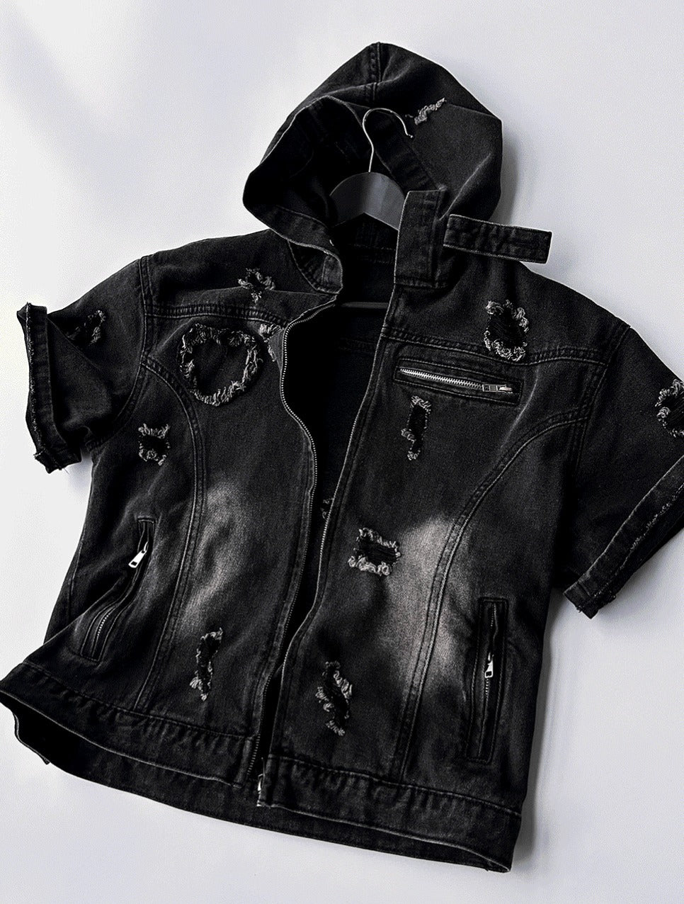 Cray Denim Short-sleeved Hooded Jacket