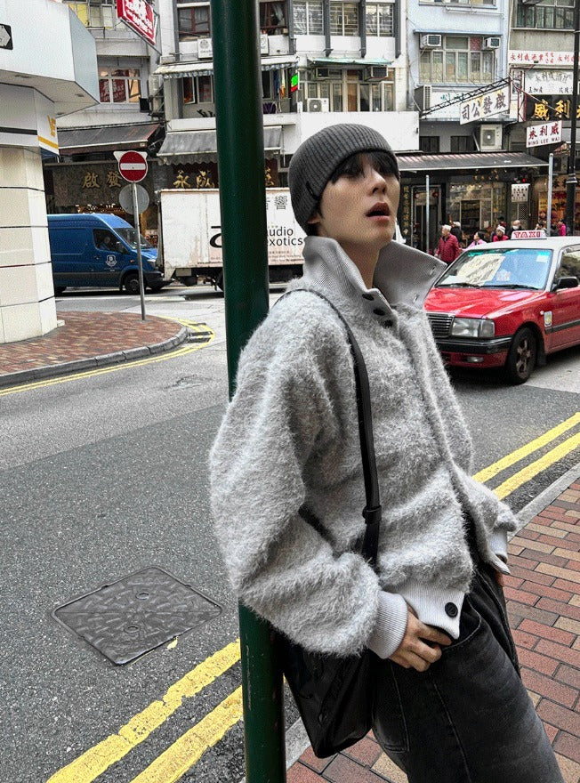 Mohair High Neck Cardigan