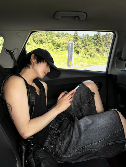 Black Washed Denim Bermuda Shorts Pants