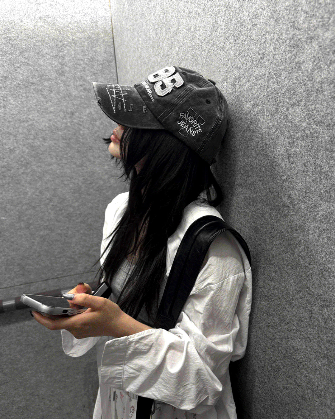 Washed Black Denim Distressed Baseball Cap