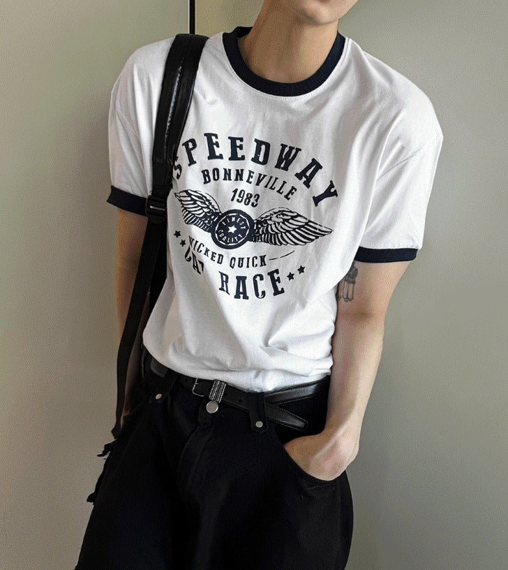 Printed Ringer Short-Sleeve Tee