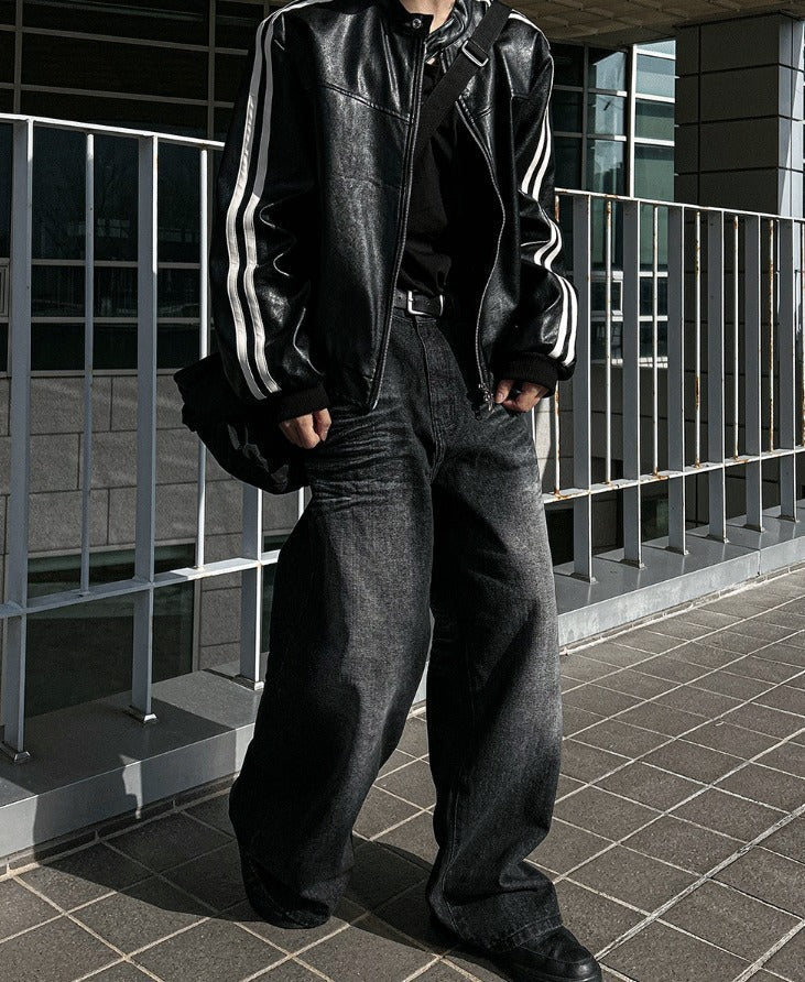 two-way biker leather jacket