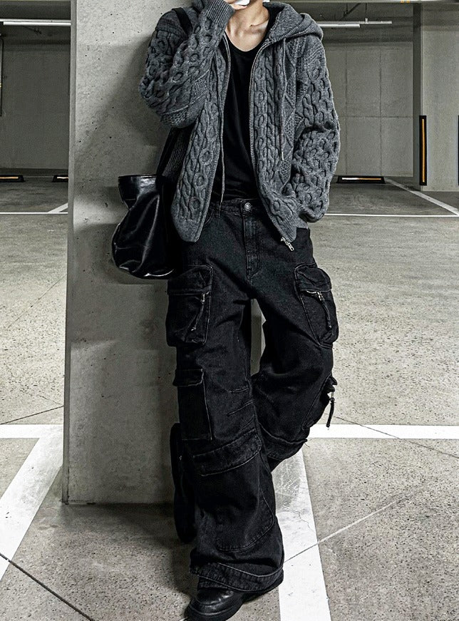 multi pocket cargo denim pants