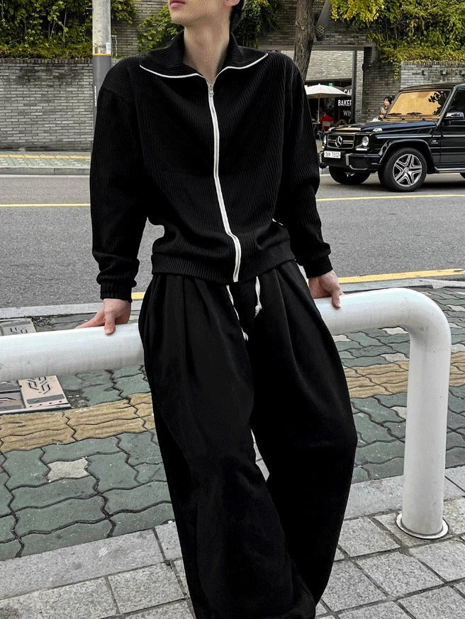 high-neck ribbed zip-up