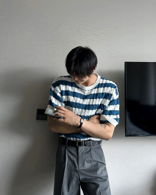 Baron Cable Stripe Short Sleeve Knit