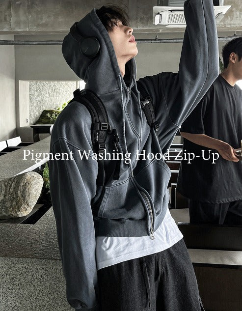 Pigment Washing Hoodie Zip-up