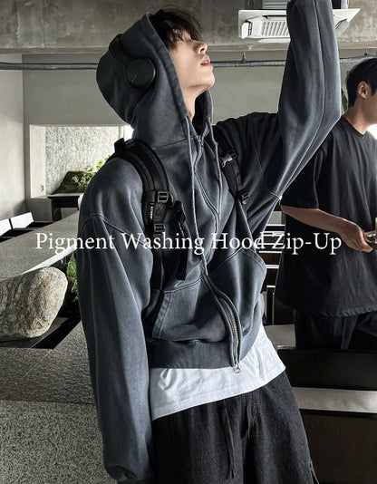 Pigment Washing Hoodie Zip-up