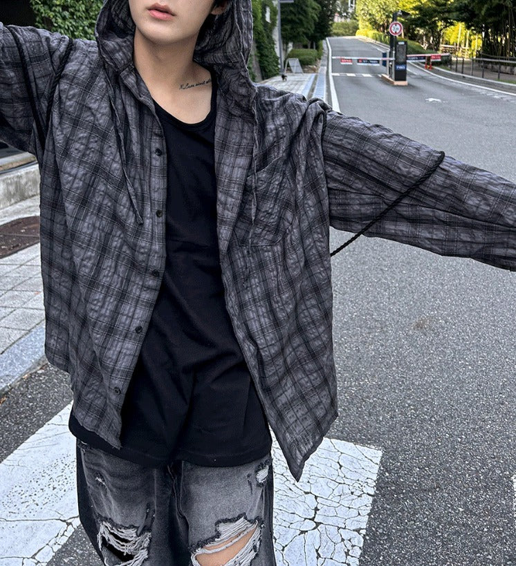 Aaron Linen Checke Hooded Shirt