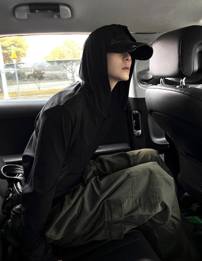 Henley Neck Hood Long-sleeve