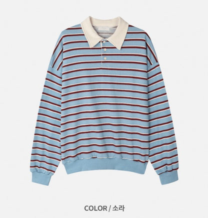 Sweat collar striped sweatshirt