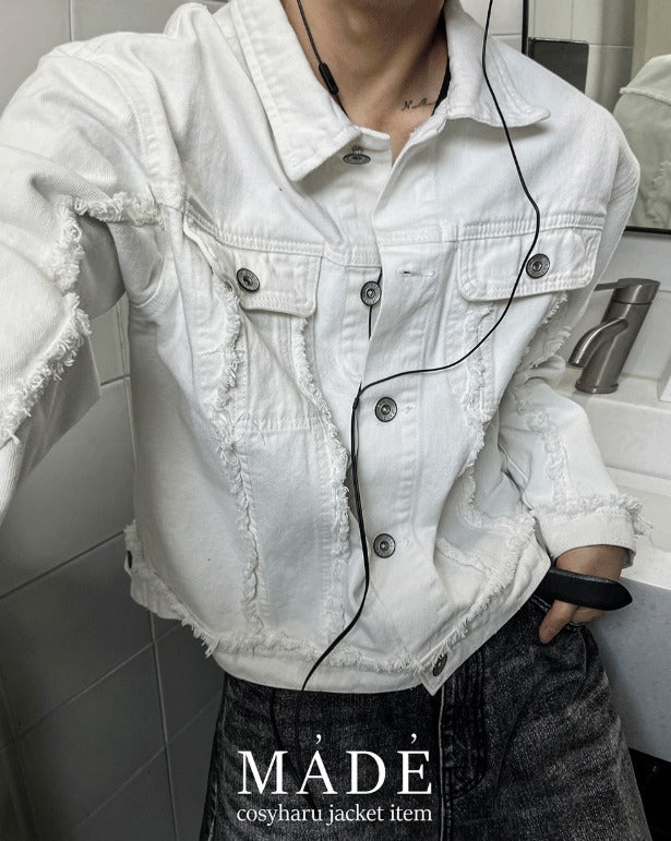 crop off-on detail denim jacket