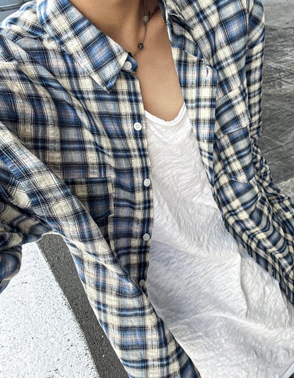 two-pocket checkered tartan shirt
