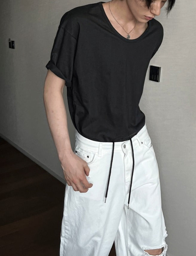 shaping round semi-wige short-sleeved T-shirt
