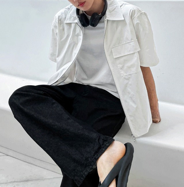 Flare Short Sleeve Zip-Up