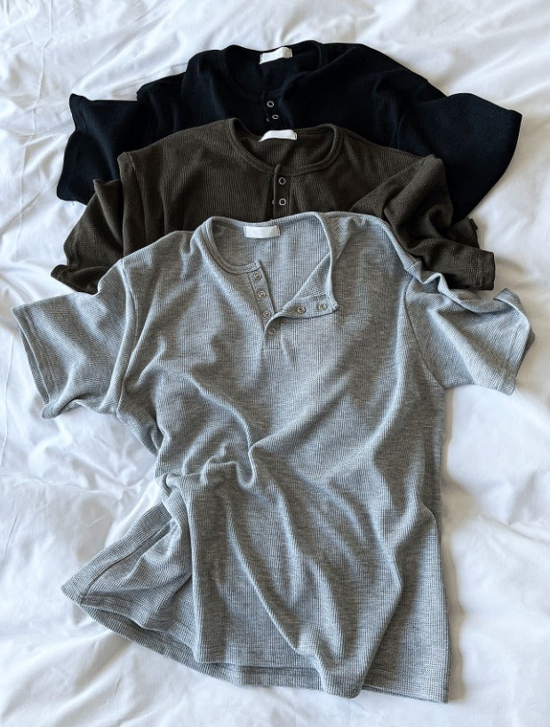 Rashkan Waffle Henley Neck Short Sleeve