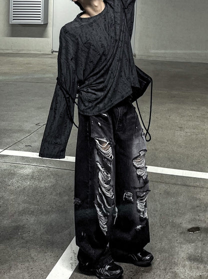 denim destroyed pants