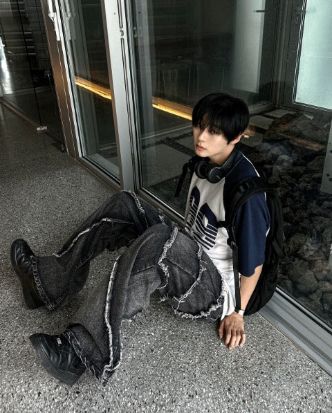 torando cut-off wide denim pants