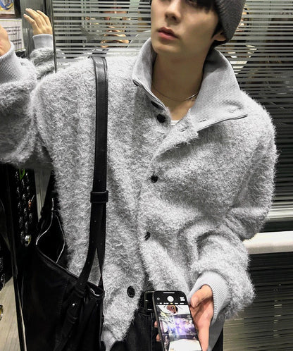 Mohair High Neck Cardigan