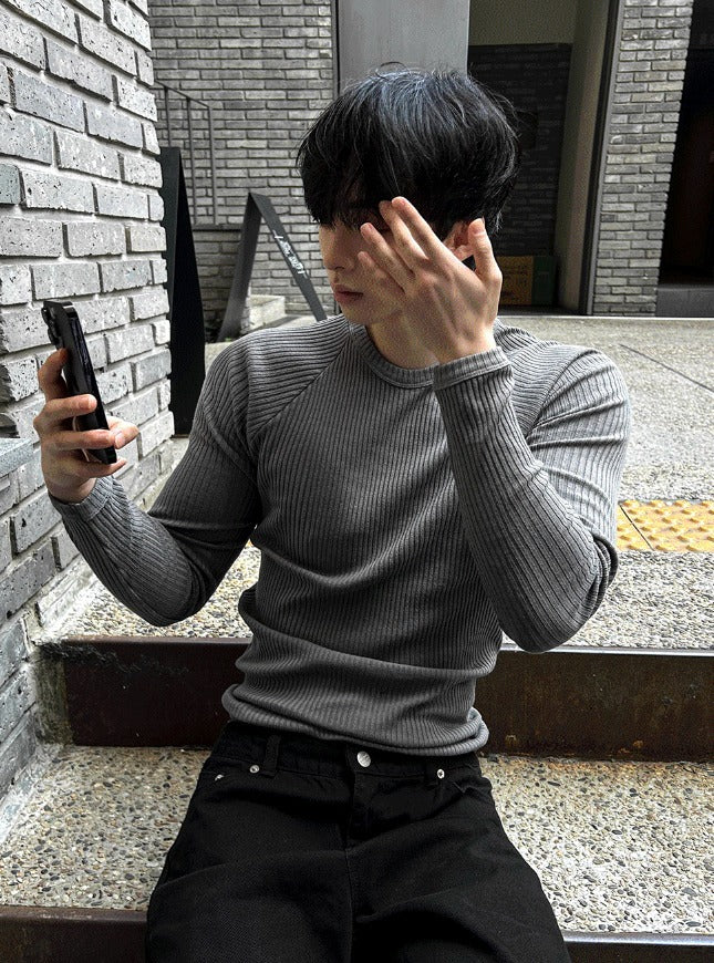 muscle-fit raglan ribbed knitwear